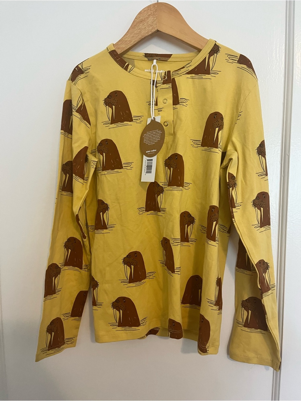 Mini Rodini Yellow Walrus Print Long Sleeve Top